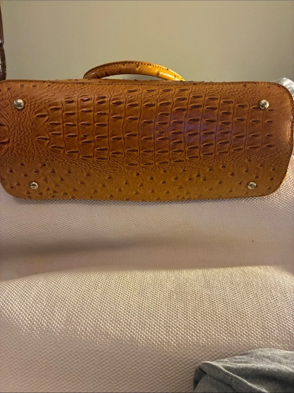 Unbranded Classic Textured Dome Satchel in Cognac Brown-faux ostrich leather